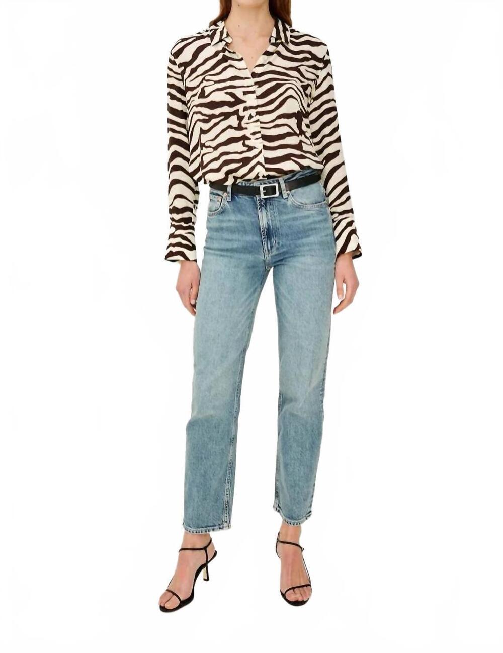 NEW RAILS saige long sleeves shirt in espresso zebra